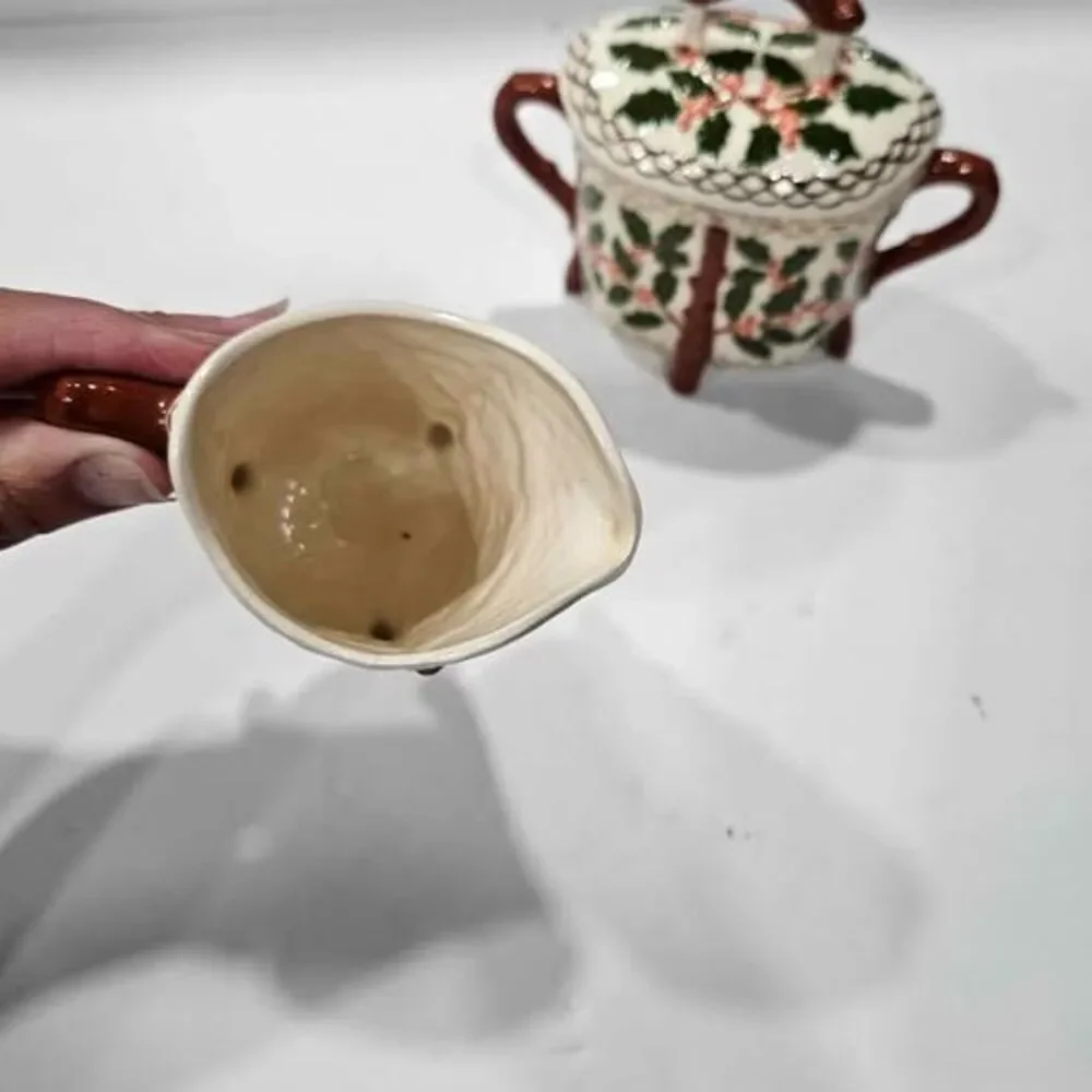 Christmas Holly Creamer and Sugar Bowl Set